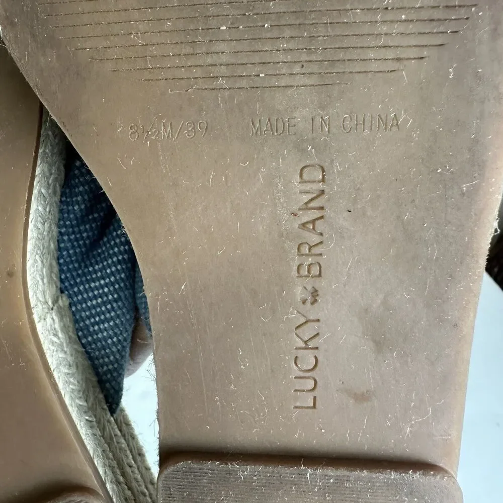Lucky Brand‎ Grenly Blue Fabric Twist Espadrille Slide Sandals Sz 8.5 Platform